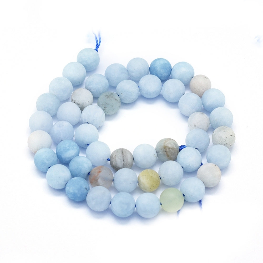 Natural Aquamarine Beads Strands, Frosted, Round, 8mm