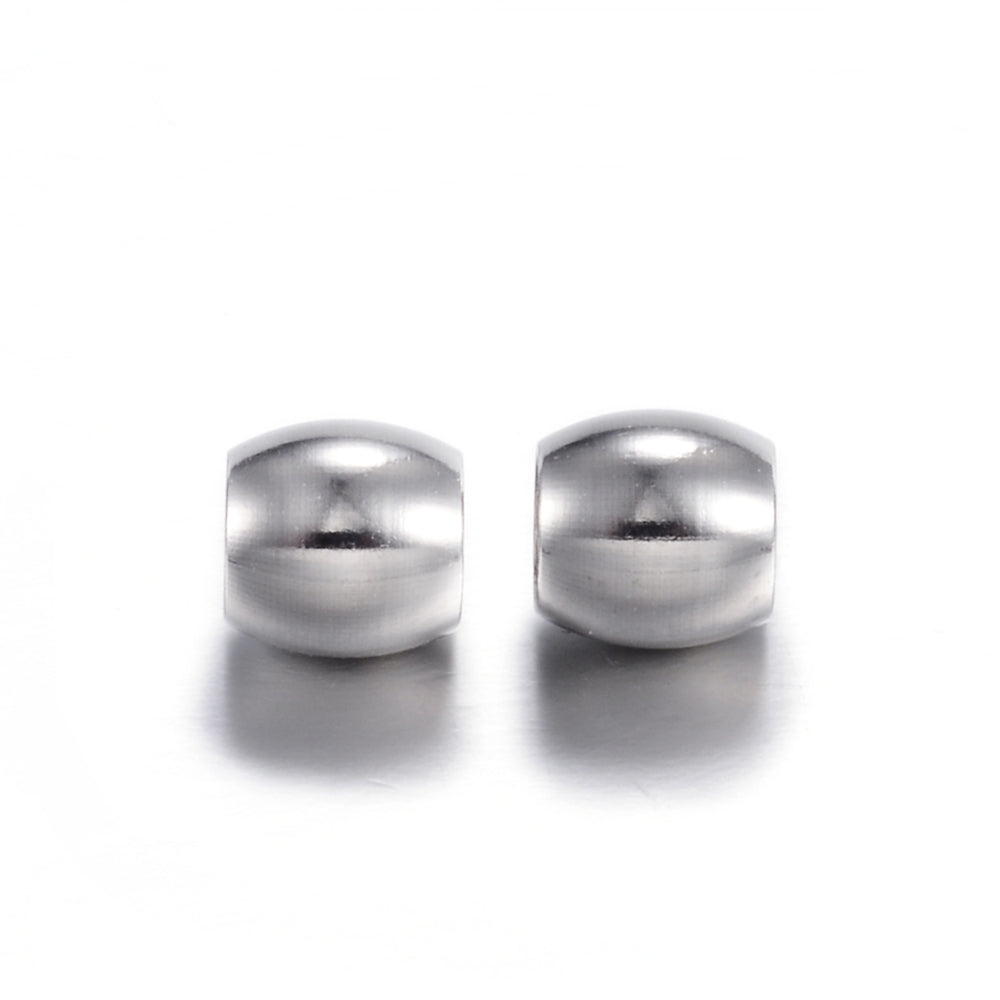 202 Stainless Steel Beads, Barrel, Stainless Steel Color Size: about 6mm 5pk