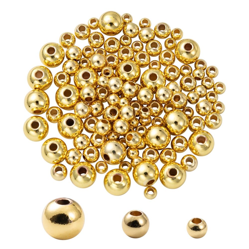 Brass round spacer beads Golden Assorted size box 120 pieces