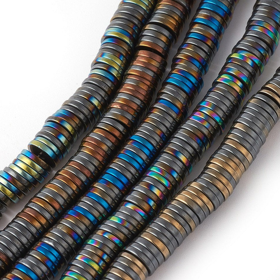 Electroplated Hematite Beads Strands, Half Plated, Heishi Beads, Flat Round/Disc, Mixed Color