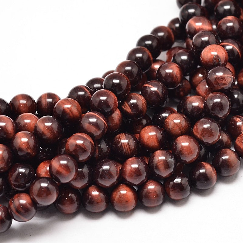 Natural Red Tiger Eye Bead Strands, Dyed & Heated, Grade A, 8mm