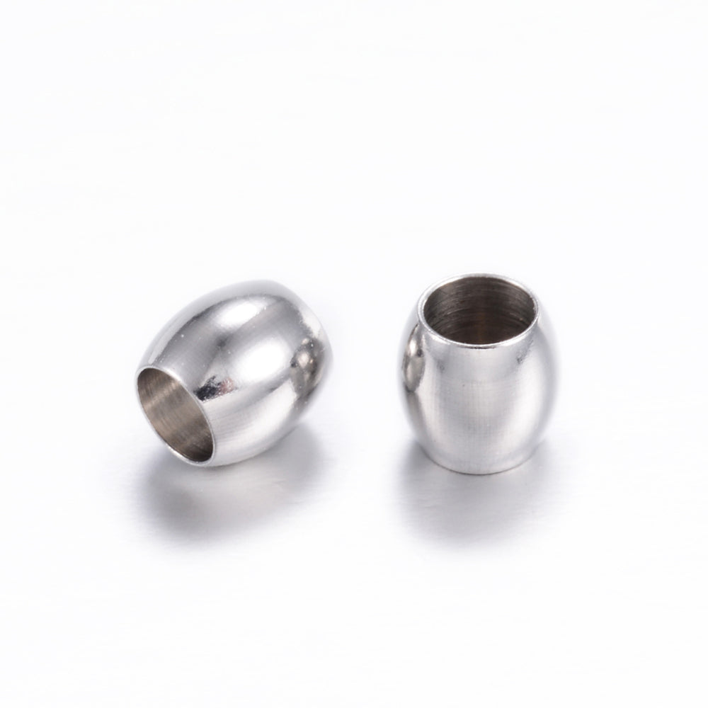 202 Stainless Steel Beads, Barrel, Stainless Steel Color Size: about 6mm 5pk