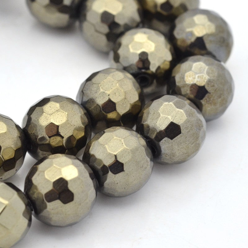 Hematite Beads Strands, Imitation Pyrite, Frosted, Faceted, Antique Bronze Plated
