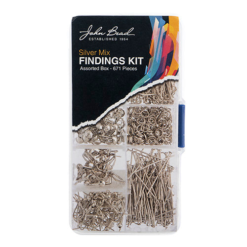 Findings - Assortment Box 8 Slots Silver Mix 671 pieces