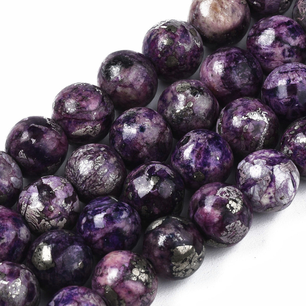 Assembled Charoite and Pyrite Beads