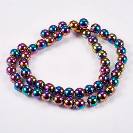 Electroplate Non-magnetic Hematite Beads Strands, Round, Grade A, Multi-color