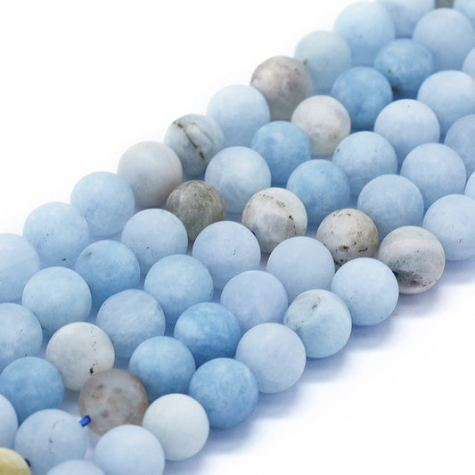 Natural Aquamarine Beads Strands, Frosted, Round, 8mm