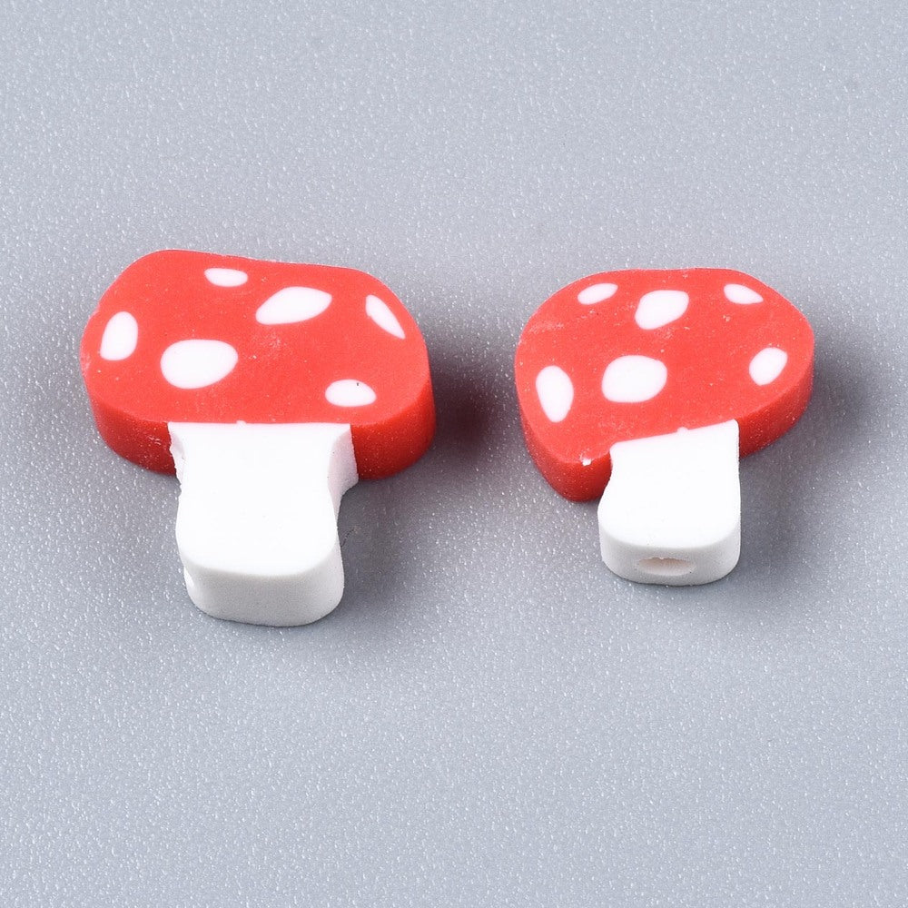Handmade Polymer Clay Beads, Mushroom, 5 pack
