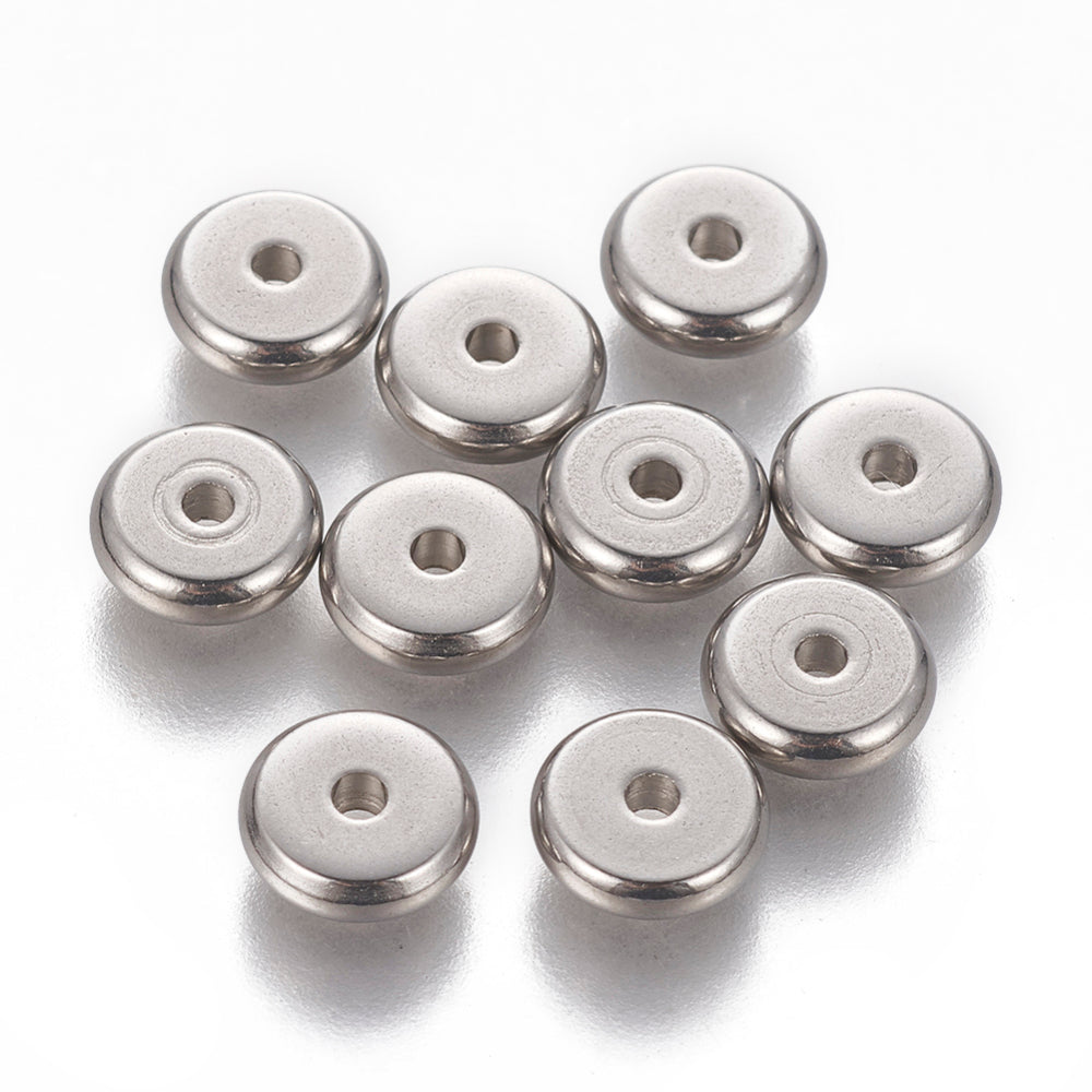 304 Stainless Steel Spacer Beads, Rondelle, Stainless Steel 10pk