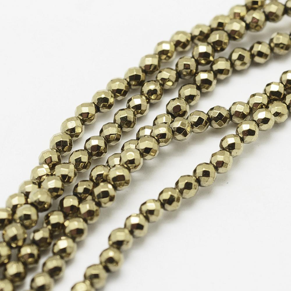 Hematite Beads Strands, Imitation Pyrite, Faceted, Antique Bronze Plated 6mm