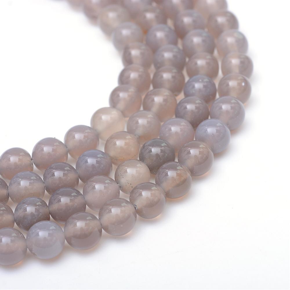 Round Natural Grey Agate Bead Strands, Grade A, 8mm