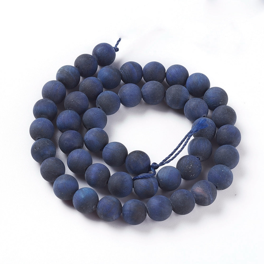 Natural Tiger Eye Beads Strands, Dyed & Heated , Frosted, Round, Marine Blue Size 8mm
