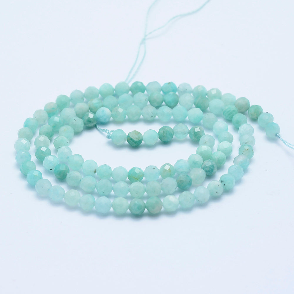 Natural Amazonite Beads Strands, Faceted, Round, Grade AA Size: about 4mm