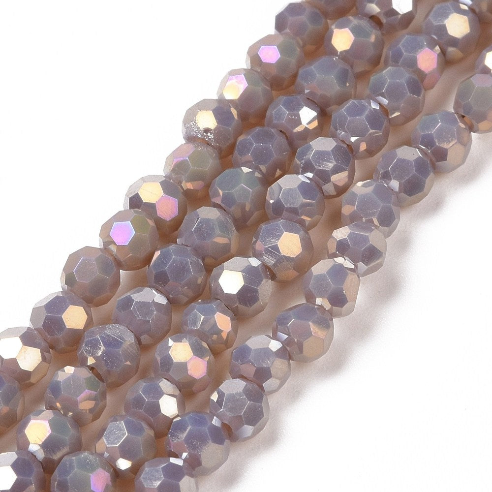 Faceted Round Full Rainbow Plated Electroplate Glass Beads Strands, 4mm