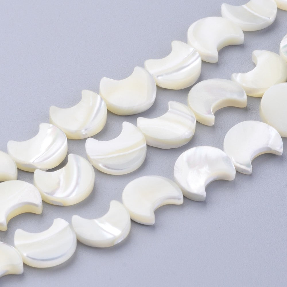 Natural White Shell Beads Strands, Mother of Pearl Shell Beads, Moon, White