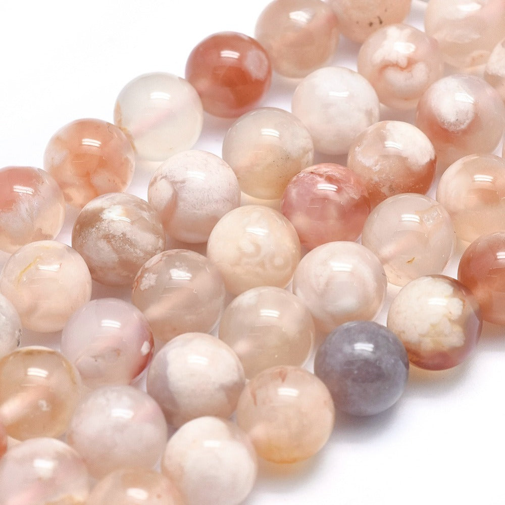 Natural Cherry Blossom Agate Beads Strands, Round 8.5mm