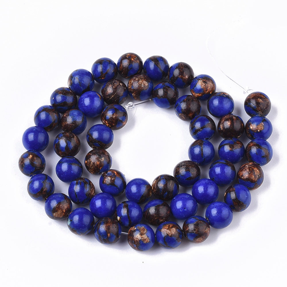 Assembled Bronzite and Natural Lapis Lazuli Beads Strands, Round 8mm