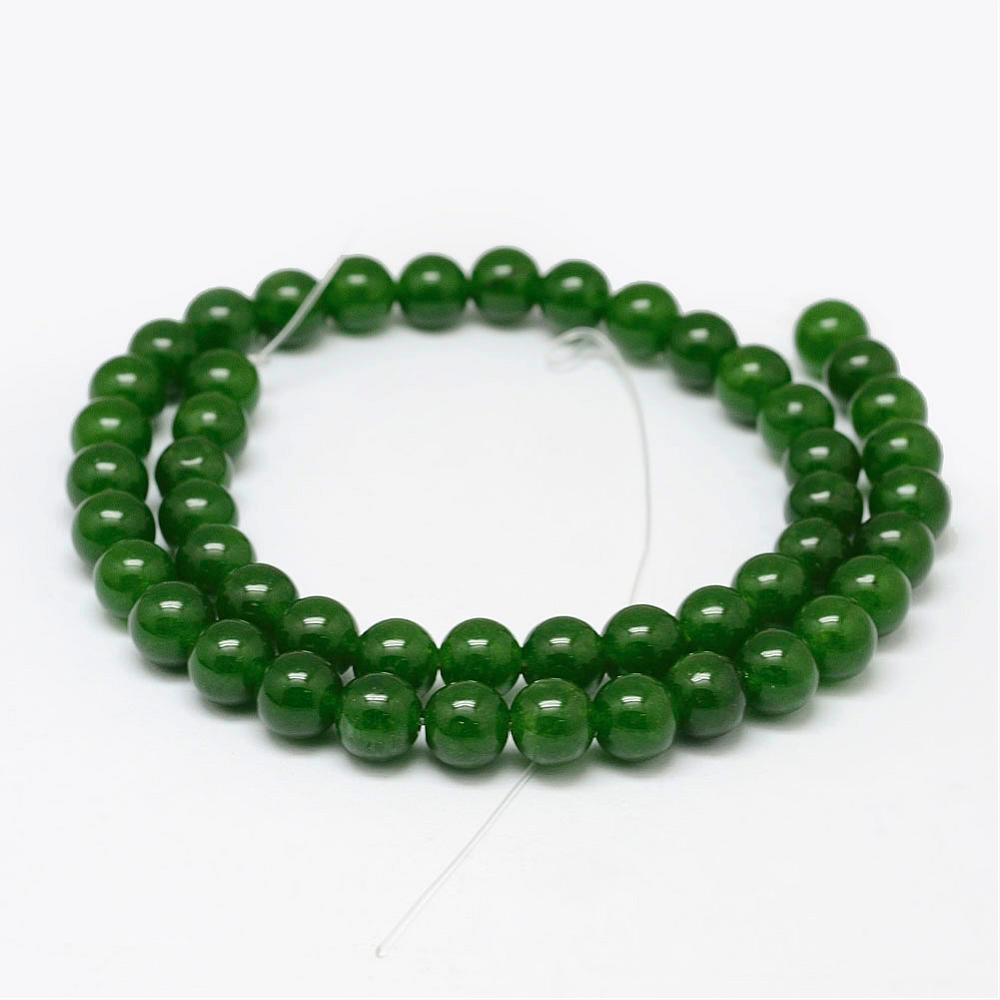 Natural TaiWan Jade Bead Strands, Dyed, Round, Dark Green Size: about 8mm