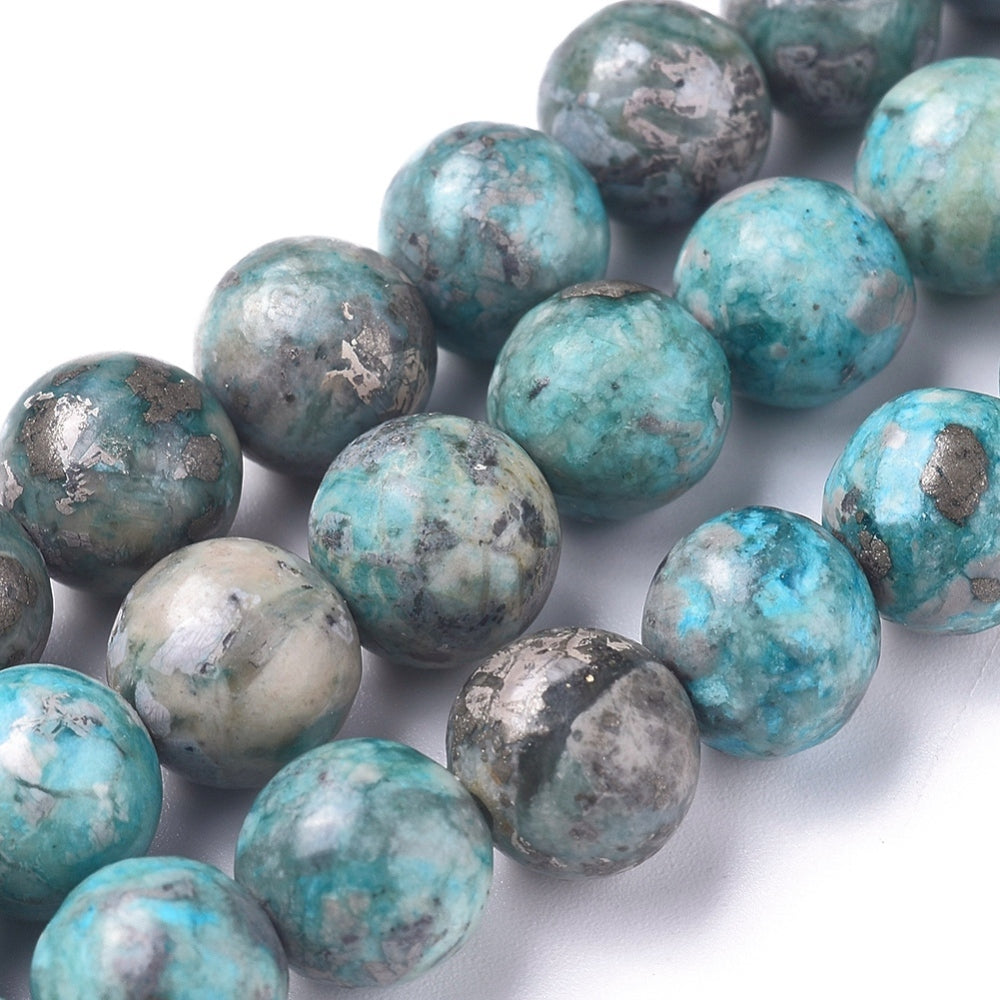 Natural African Pyrite Beads Strands, 8mm