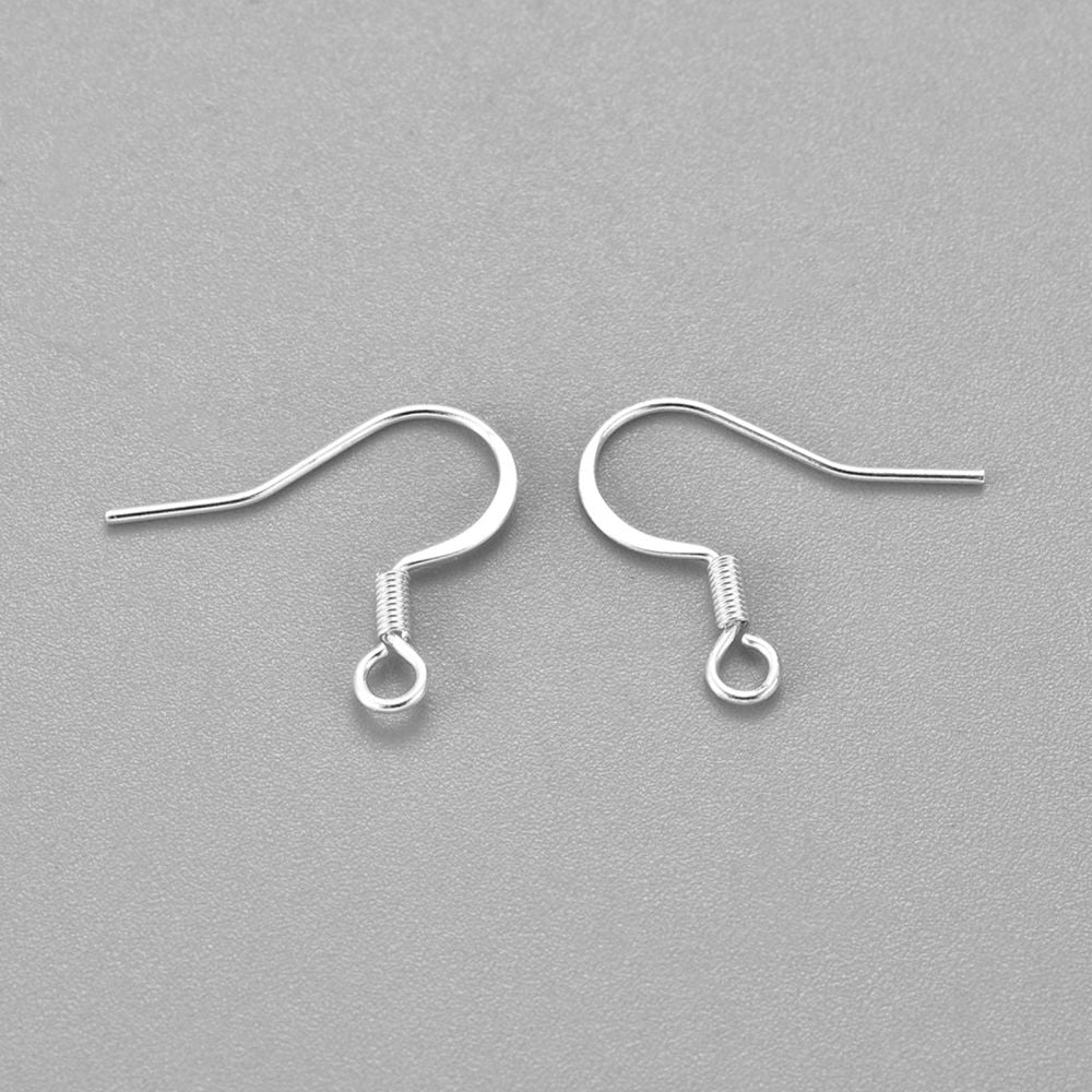 304 Stainless Steel French Earring Hooks, Flat Earring Hooks, Ear Wire, with Horizontal Loop, Silver 5 sets