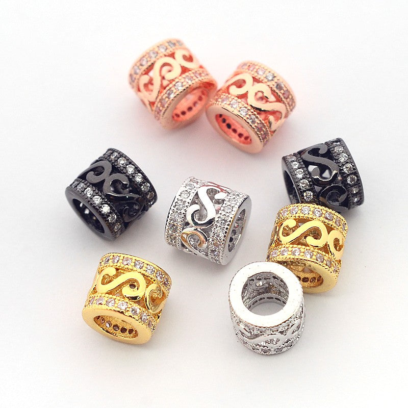 Brass Micro Pave Cubic Zirconia Column Spacer Beads Mixed Color