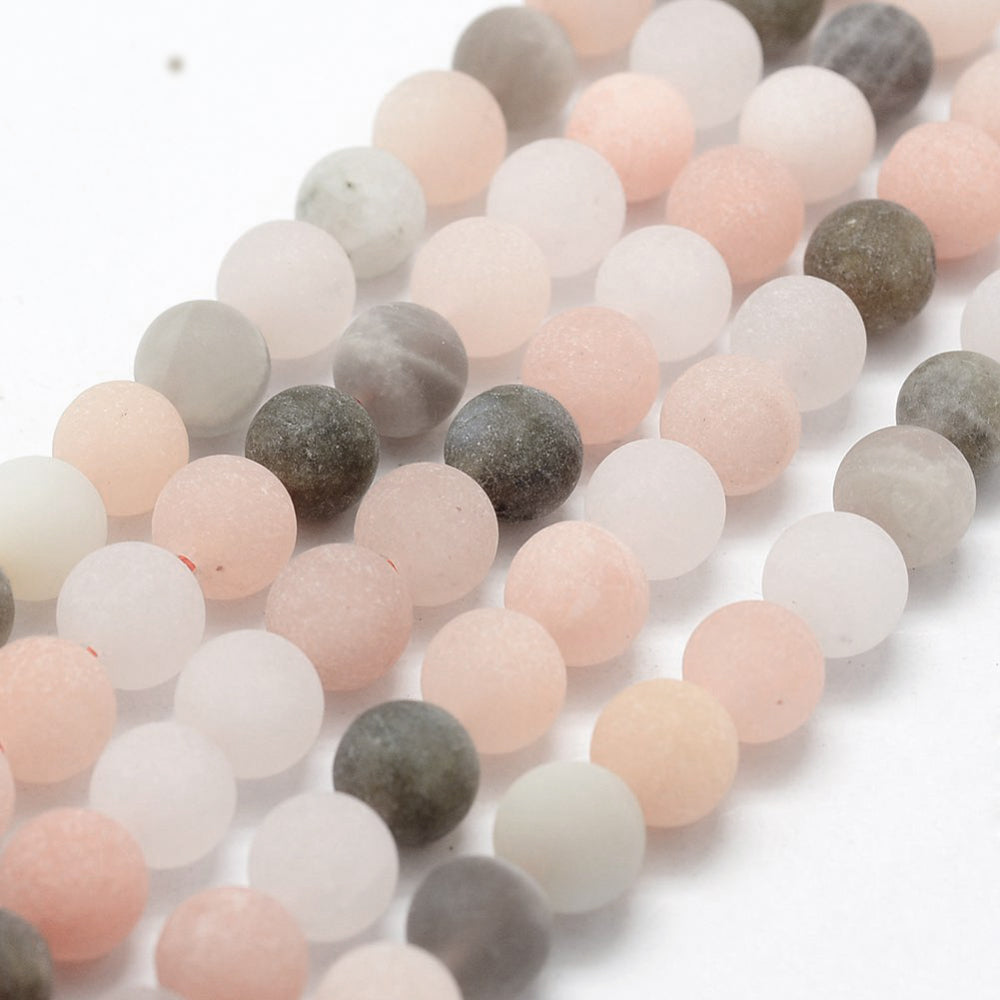 Natural Multi-Moonstone Beads Strands, Frosted, Round 8mm