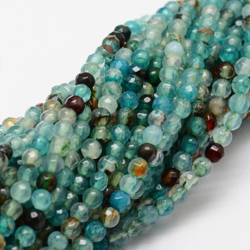Faceted Natural Agate Round Beads Strands, Dyed, Turquoise Size: about 4mm