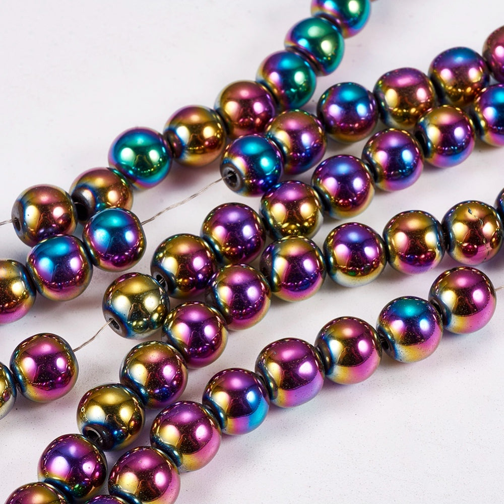 Electroplate Non-magnetic Hematite Beads Strands, Round, Grade A, Multi-color