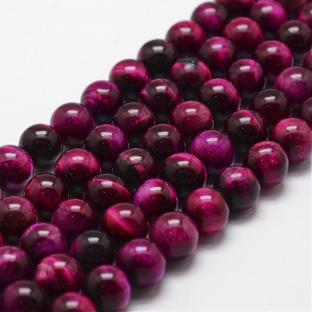 Natural Tiger Eye Bead Strands, Dyed & Heated, Violet Red