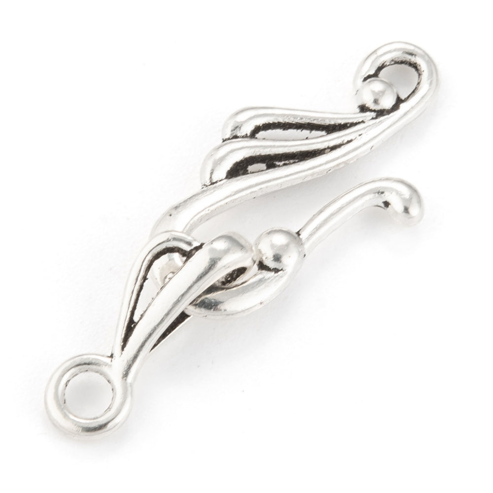 Antique Silver Wing Hook and Eye Clasp 2 Pack