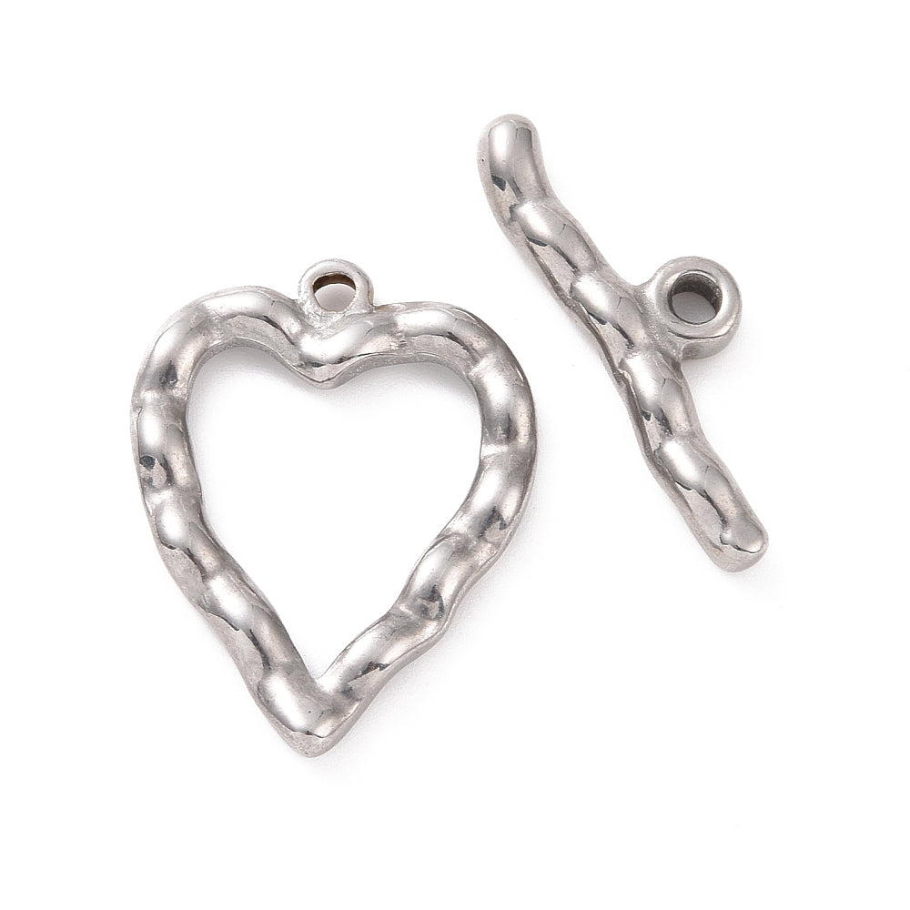 304 Stainless Steel Toggle Clasps, Wavy Heart, Stainless Steel Color