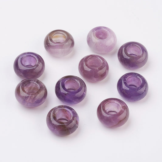 Natural Amethyst European Beads, Large Hole Beads