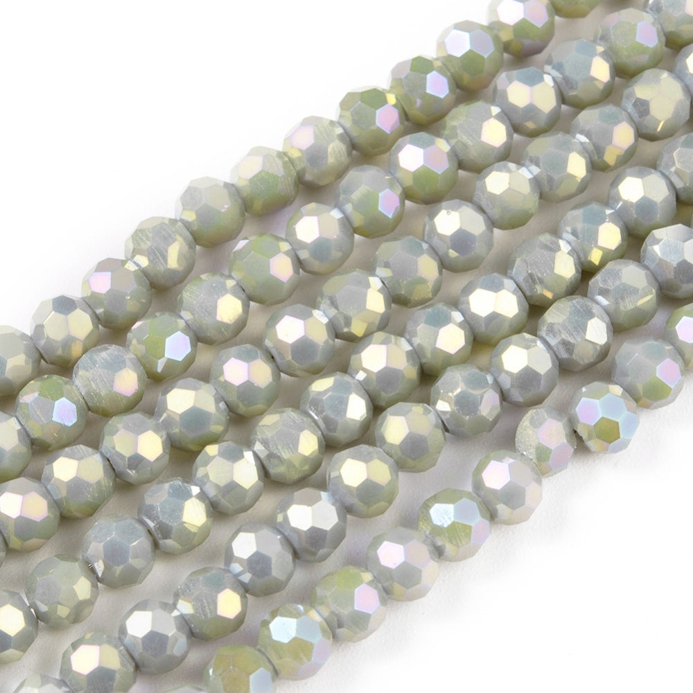 Faceted Round Full Rainbow Plated Electroplate Glass Beads Strands, 4mm