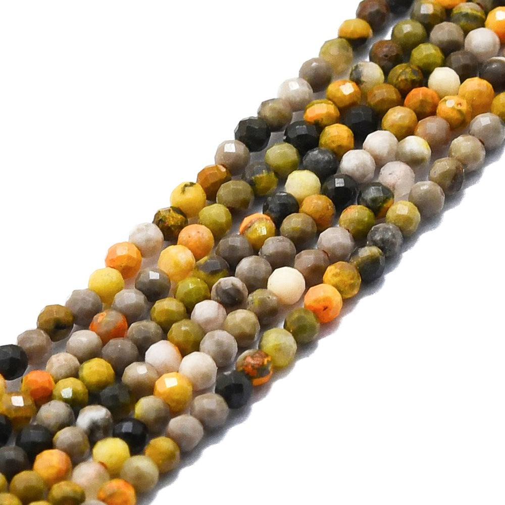 Natural Bumblebee Jasper Beads Strands, Faceted, Round, Size: 4mm