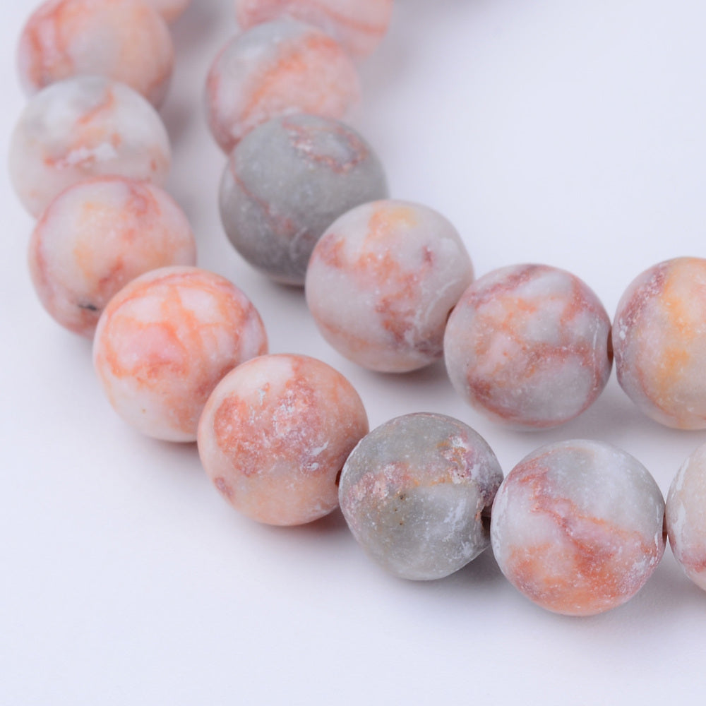 Natural Red Netstone Beads Strands, Round, Frosted 6mm