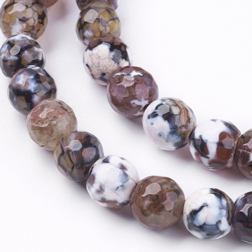 Natural Fire Crackle Agate Beads Strands, Round, Dyed, Snow