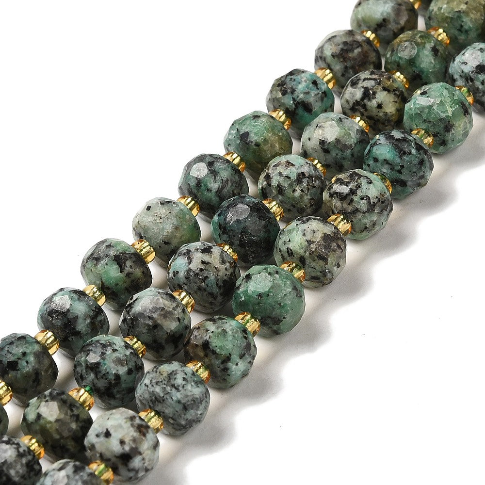 Natural African Turquoise(Jasper) Beads Strands, with Seed Beads, Faceted Rondelle