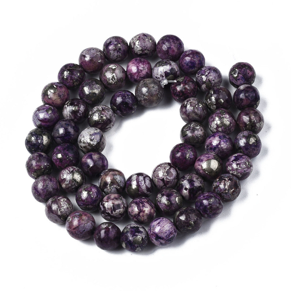 Assembled Charoite and Pyrite Beads