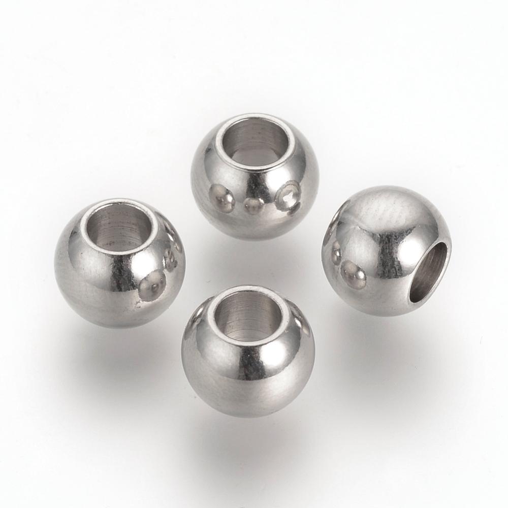 Stainless Steel Large Hole Beads 6 Pack