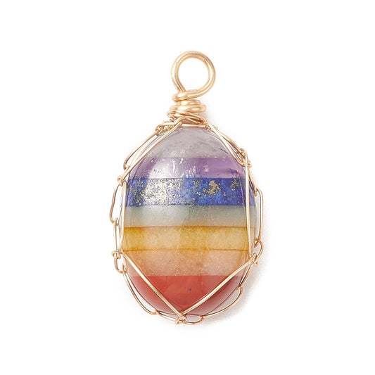 Chakra Natural Mixed Gemstone Copper wire wrapped pendant