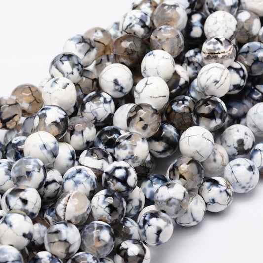 Dyed Natural Agate Faceted Round Beads Strands, Dark Gray 8mm